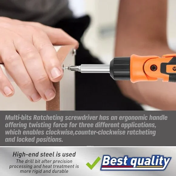 12-in-1 Multi Bit Screwdriver, Ratchet Screwdriver, 60-Degree Adjust Precision S - Picture 7 of 8